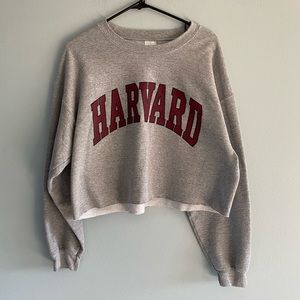 Gildan Harvard Grey Cutoff Cropped Crewneck Sweatshirt